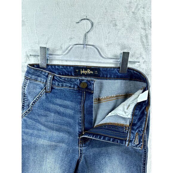 Indigo Rein Women's Flare Leg Jeans Denim Raw Hem Slash Pocket Blue Size 9 - Picture 3 of 11